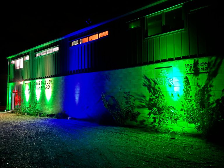 colourfulexteriorlightsatChetValleyVineyard 768x576