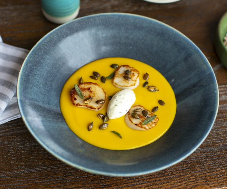 free dived scallops prince pumpkin soup sage creme fraiche 11032024105045 768x638